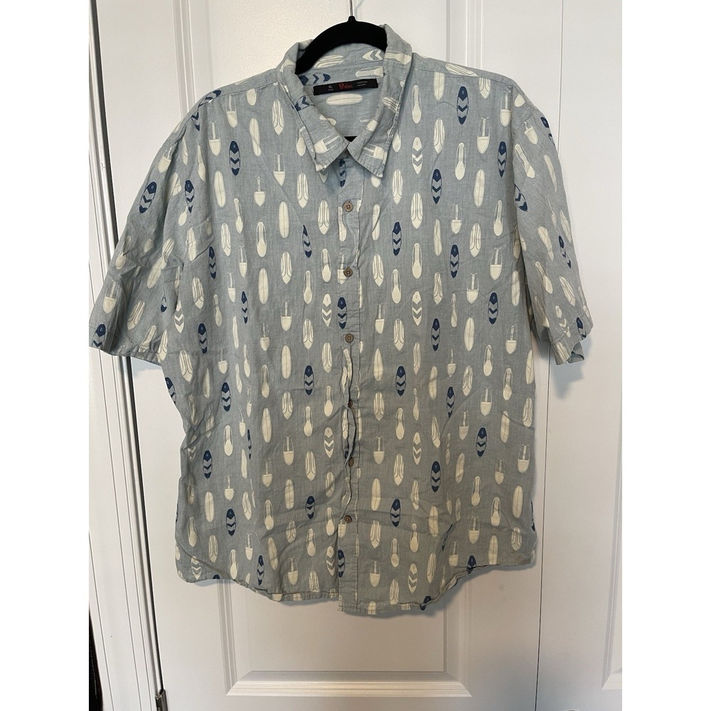Stoic Short Sleeve Button Up Shirt Mens XL Blue‎ Woody Surfboards